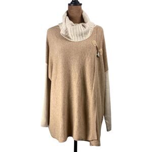Raffi Cashmere Poncho Pullover Sweater Beige Luxury Soft Cozy One Size